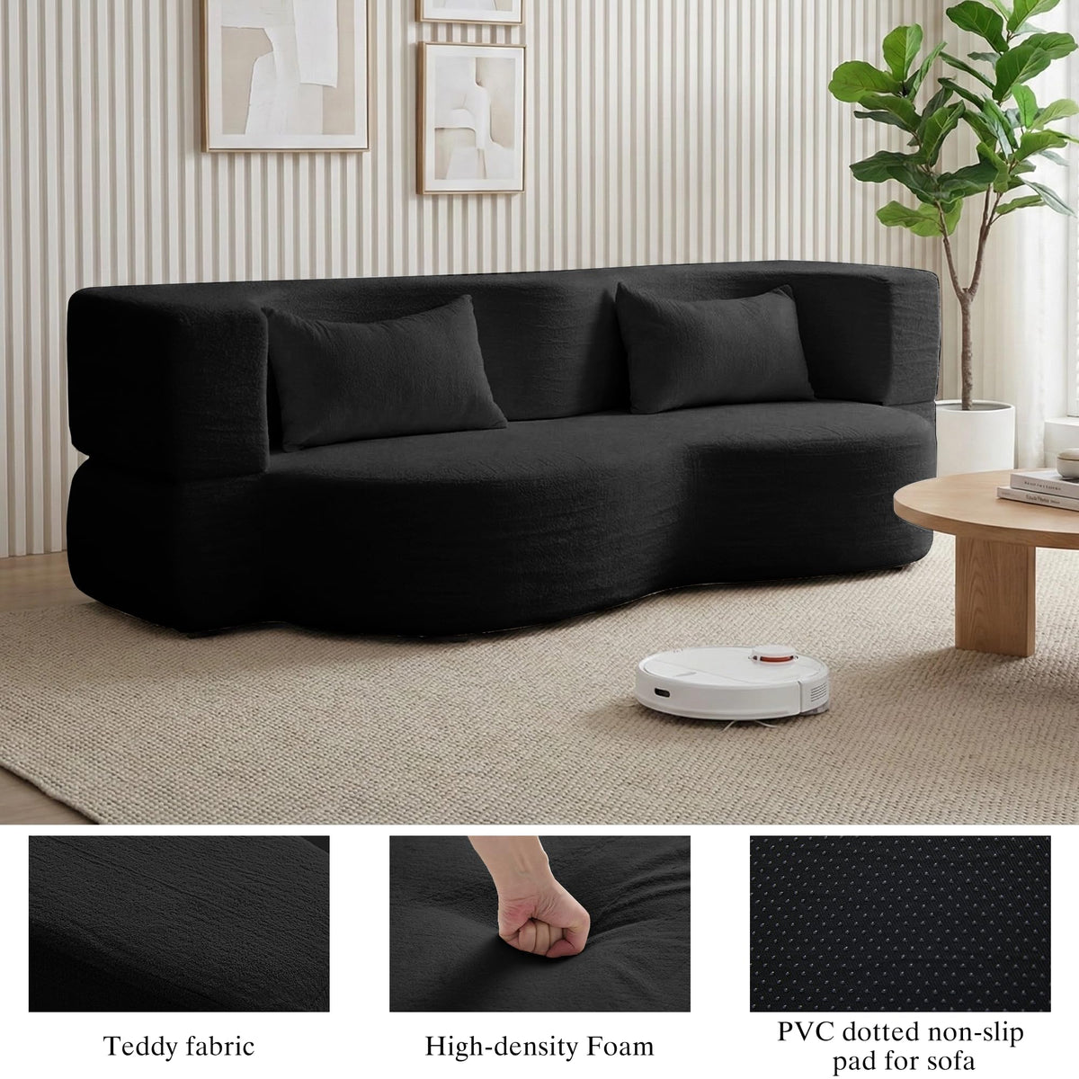 2-in-1 Convertible Sofa Bed 78 Inch Sleeper with Pillow Black W2867