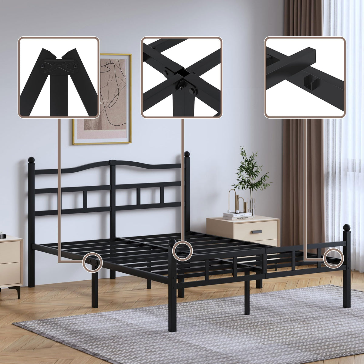 14 Inch Metal Bed Frame Full Size with Headboard Footboard P141038