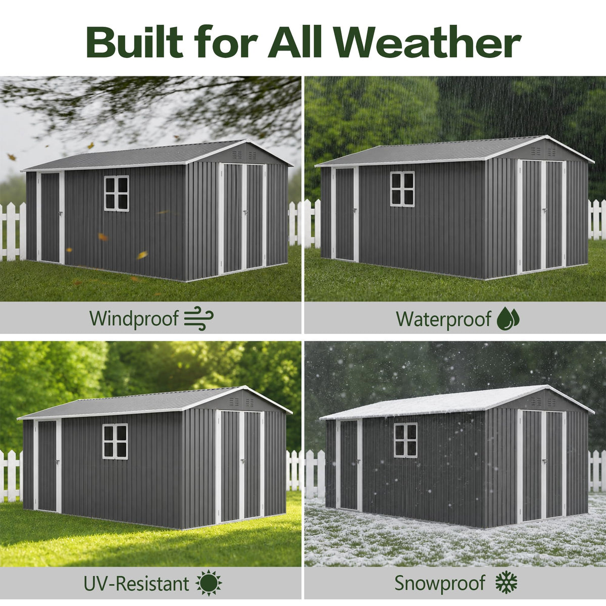 10x14 FT Metal Outdoor Storage Shed with Floor and 2 Windows G143
