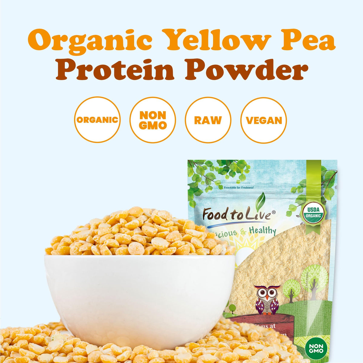 Organic Pea Protein Powder, 1 Pound, Non-GMO, 80% Protein, Vegan, Unflavored I81466
