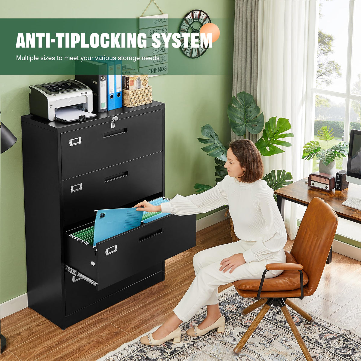 4 Drawer Metal Lateral File Cabinet with Lock W5514